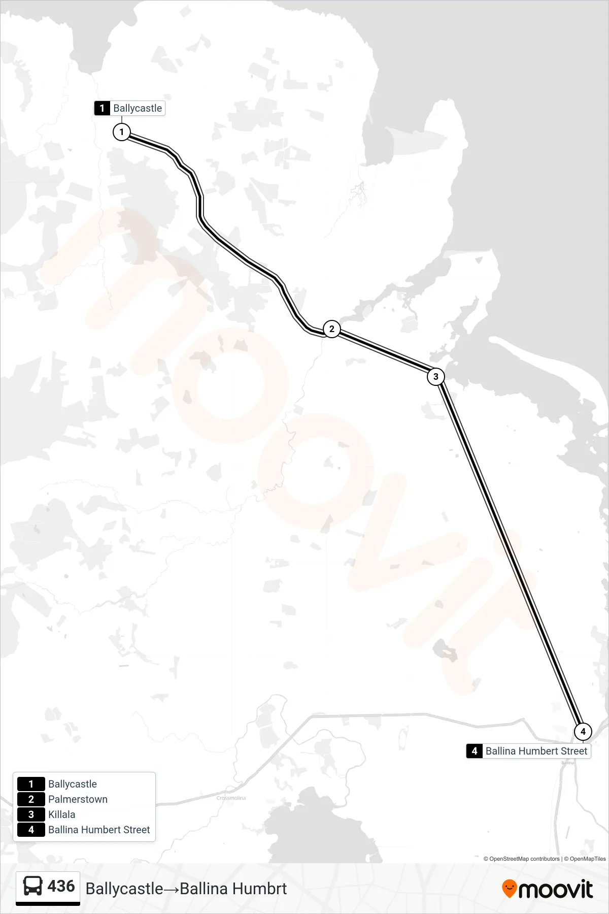 436 bus Line (Ballycastle→Ballina Humbrt) route and stops on a map