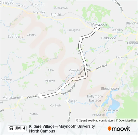 Plan de la ligne UM14 de bus