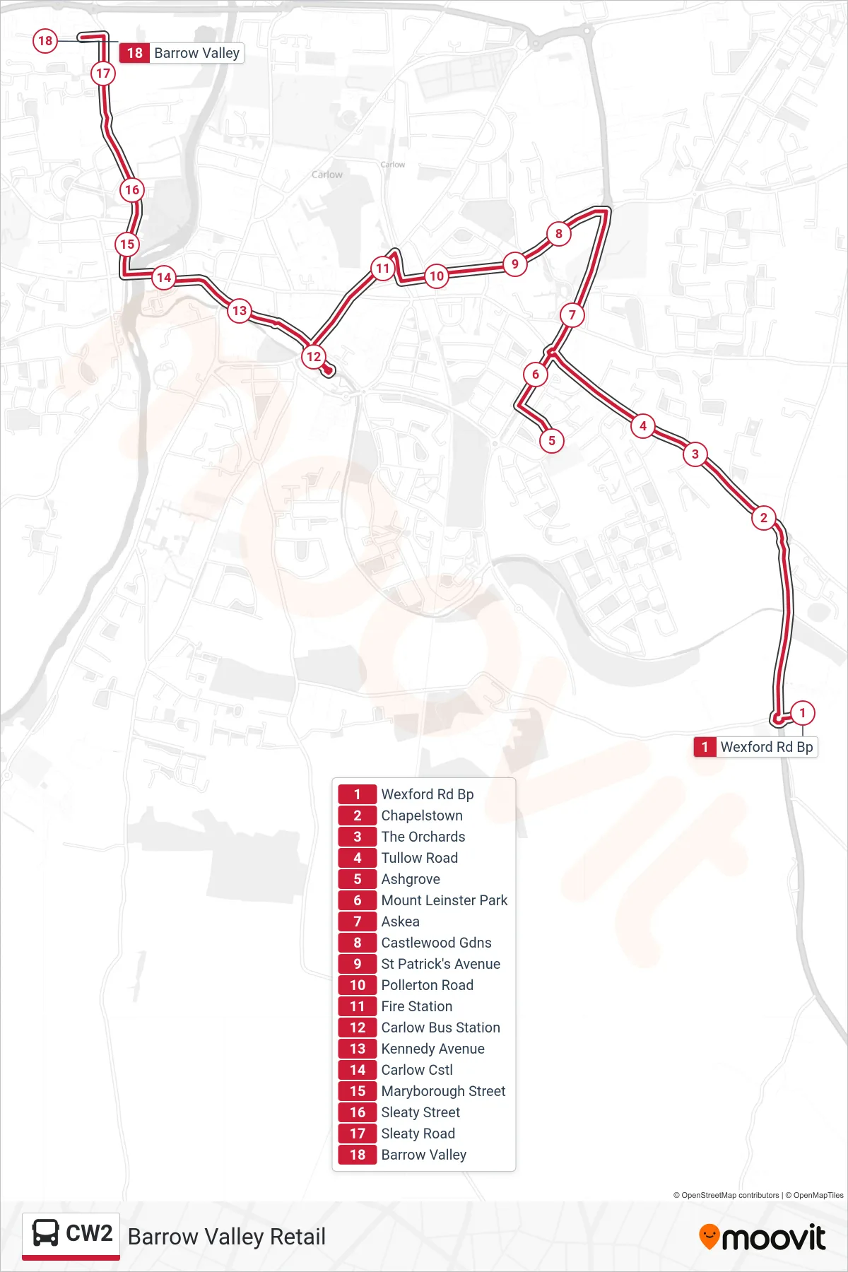 CW2 bus Line (Barrow Valley Retail) route and stops on a map