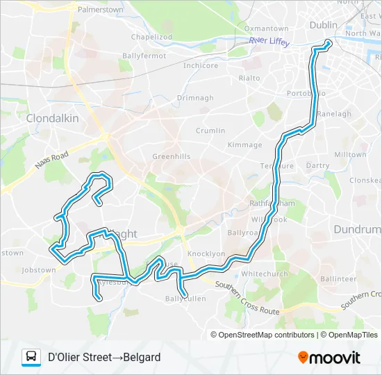D'OLIER STREET - KILNAMANAGH Bus Line Map