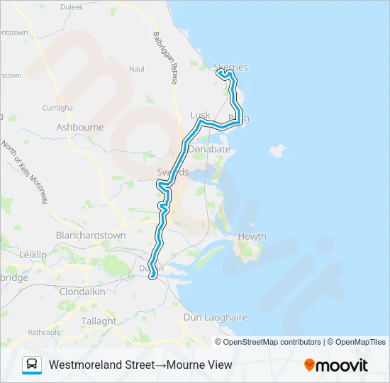 WESTMORELAND STREET - BALBRIGGAN Bus Line Map