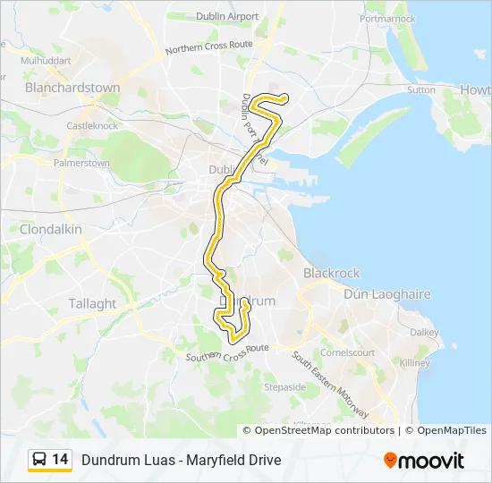 14 Bus Route Map 14 Route: Schedules, Stops & Maps - Maryfield Drive - Outside Luas Station  (Updated)