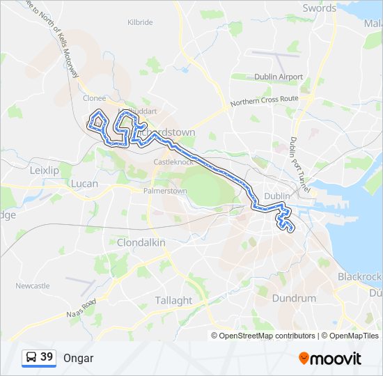 Dublin Bus Routes Map 39 Route: Schedules, Stops & Maps - Burlington Road (Mespil Road) - Ongar  Road (Hansfield Road) (Updated)