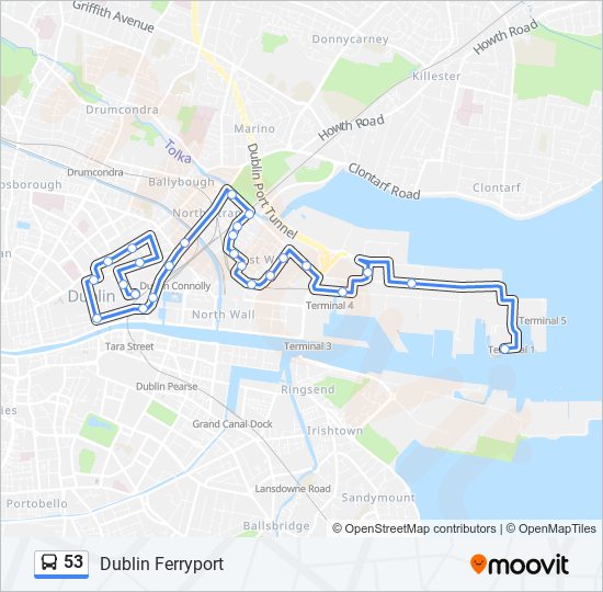 Plan de la ligne 53 de bus