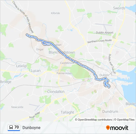 Bus 70 Route Map 70 Route: Schedules, Stops & Maps - Burlington Road (Mespil Road) -  Dunboyne Village (Updated)