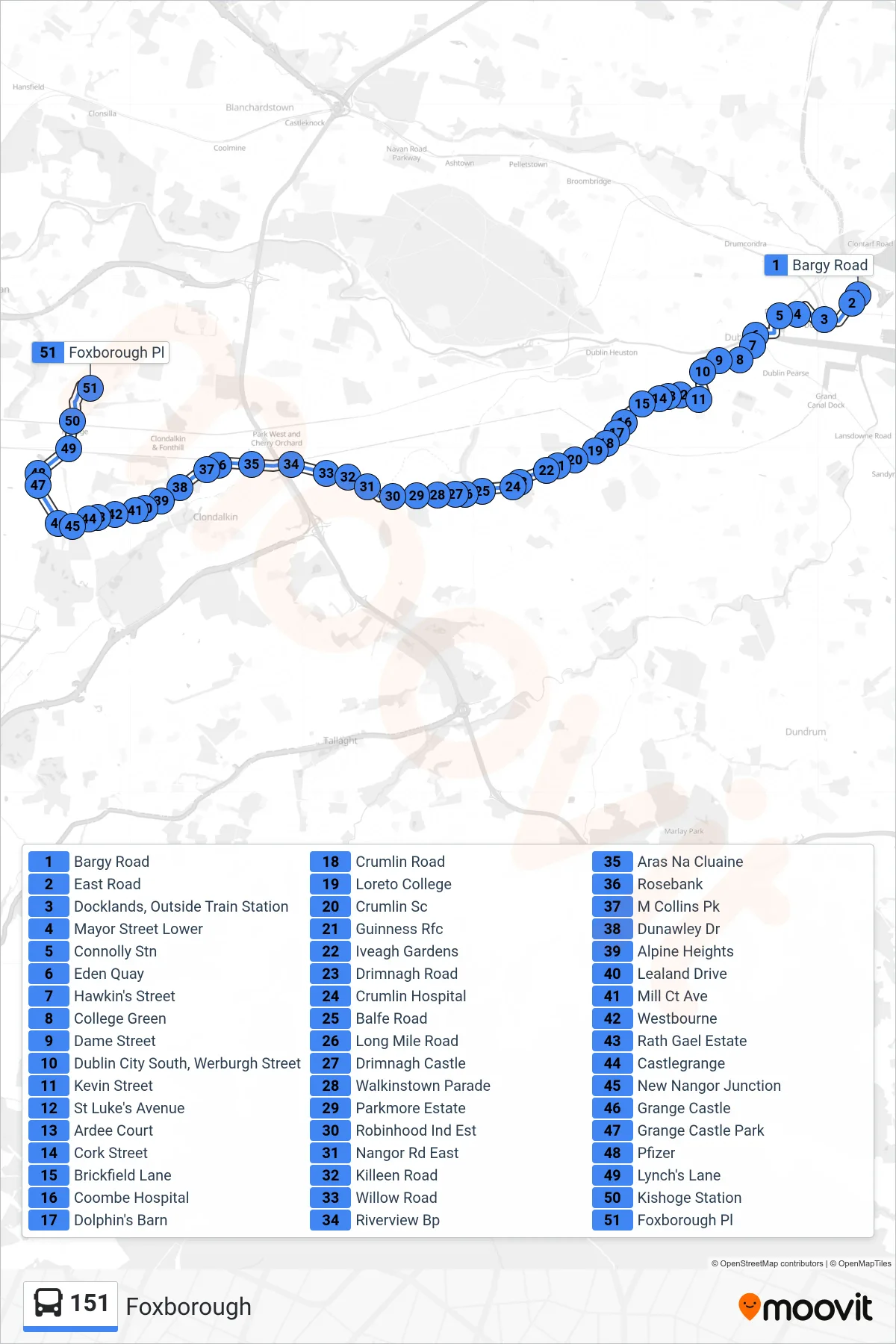 151 bus Line (Foxborough) route and stops on a map