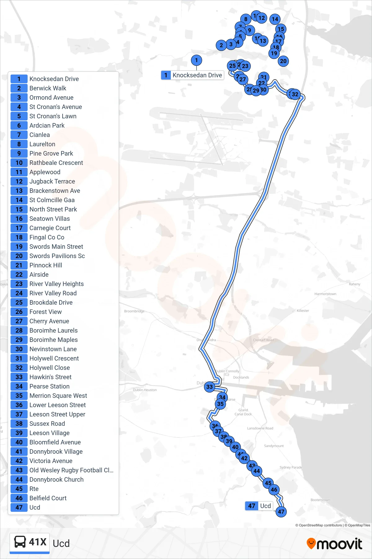 41X bus Line (Ucd) route and stops on a map