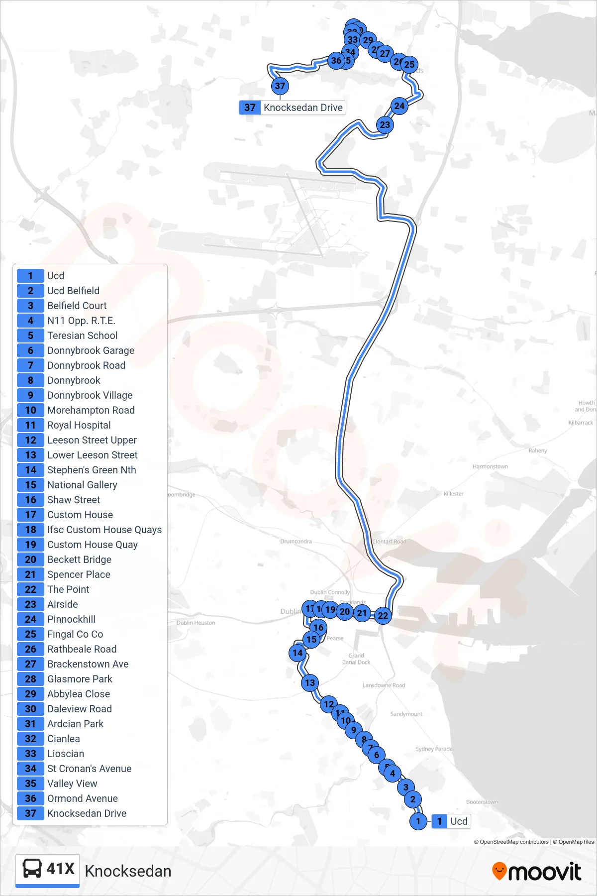41X bus Line (Knocksedan) route and stops on a map