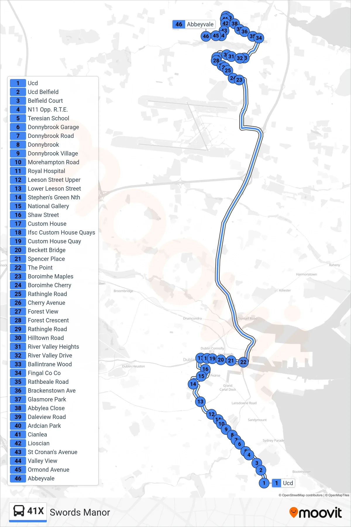 41X bus Line (Swords Manor) route and stops on a map