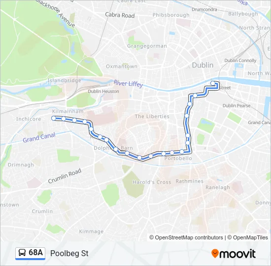 Plan de la ligne 68A de bus