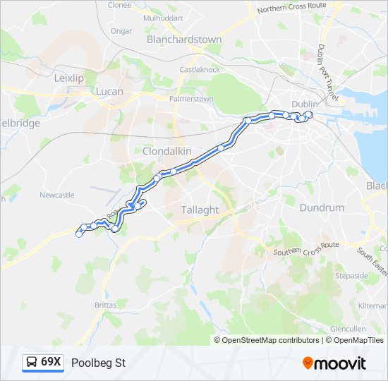 Plan de la ligne 69X de bus