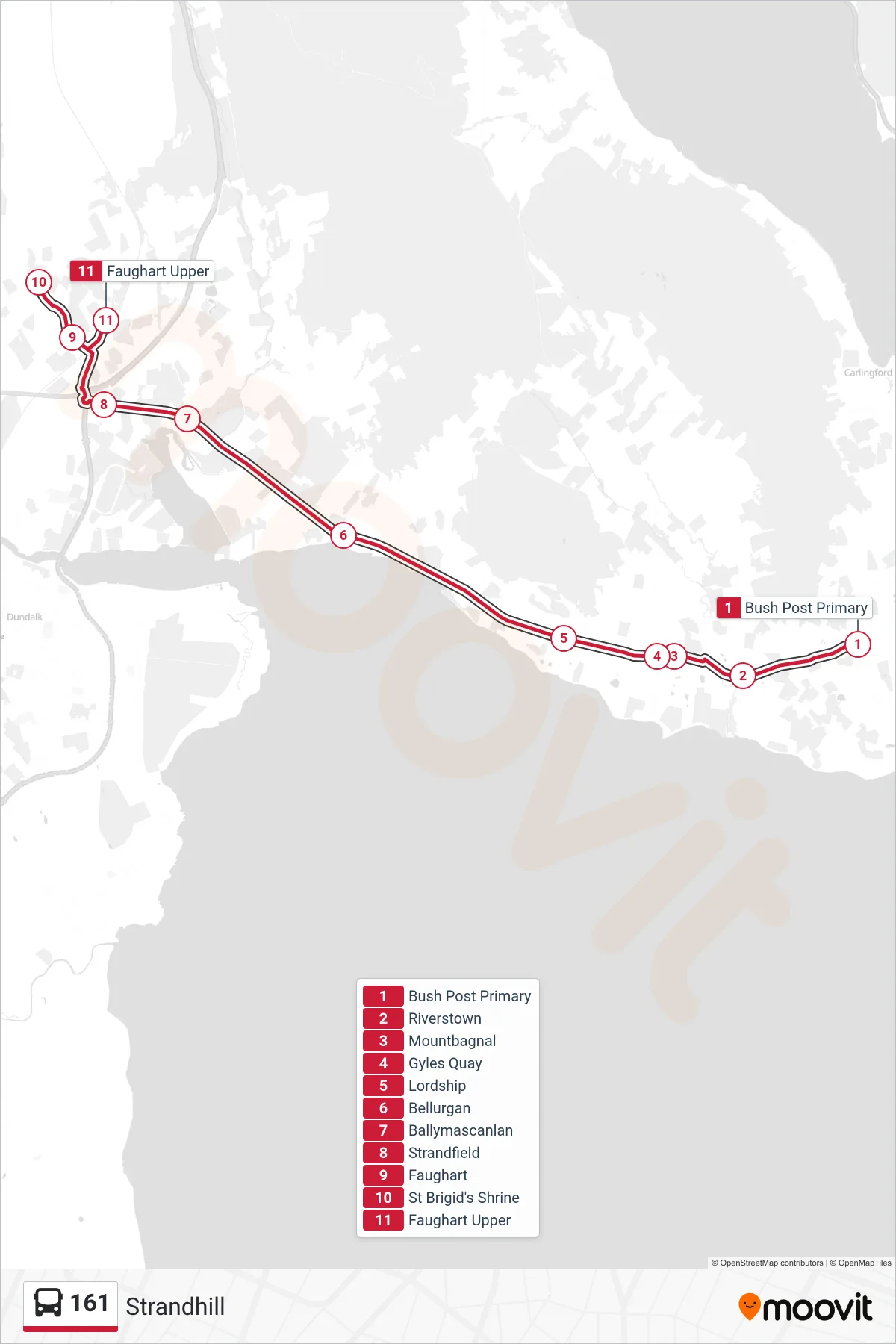 161 bus Line (Strandhill) route and stops on a map
