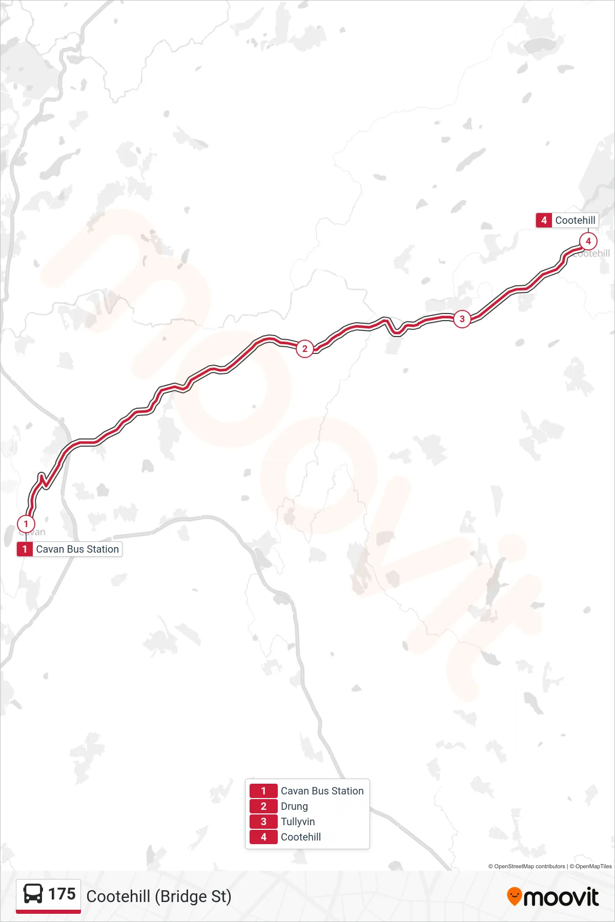 175 bus Line (Cootehill (Bridge St)) route and stops on a map