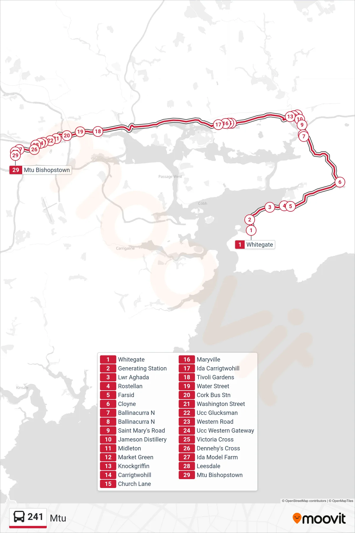 241 bus Line (Mtu) route and stops on a map