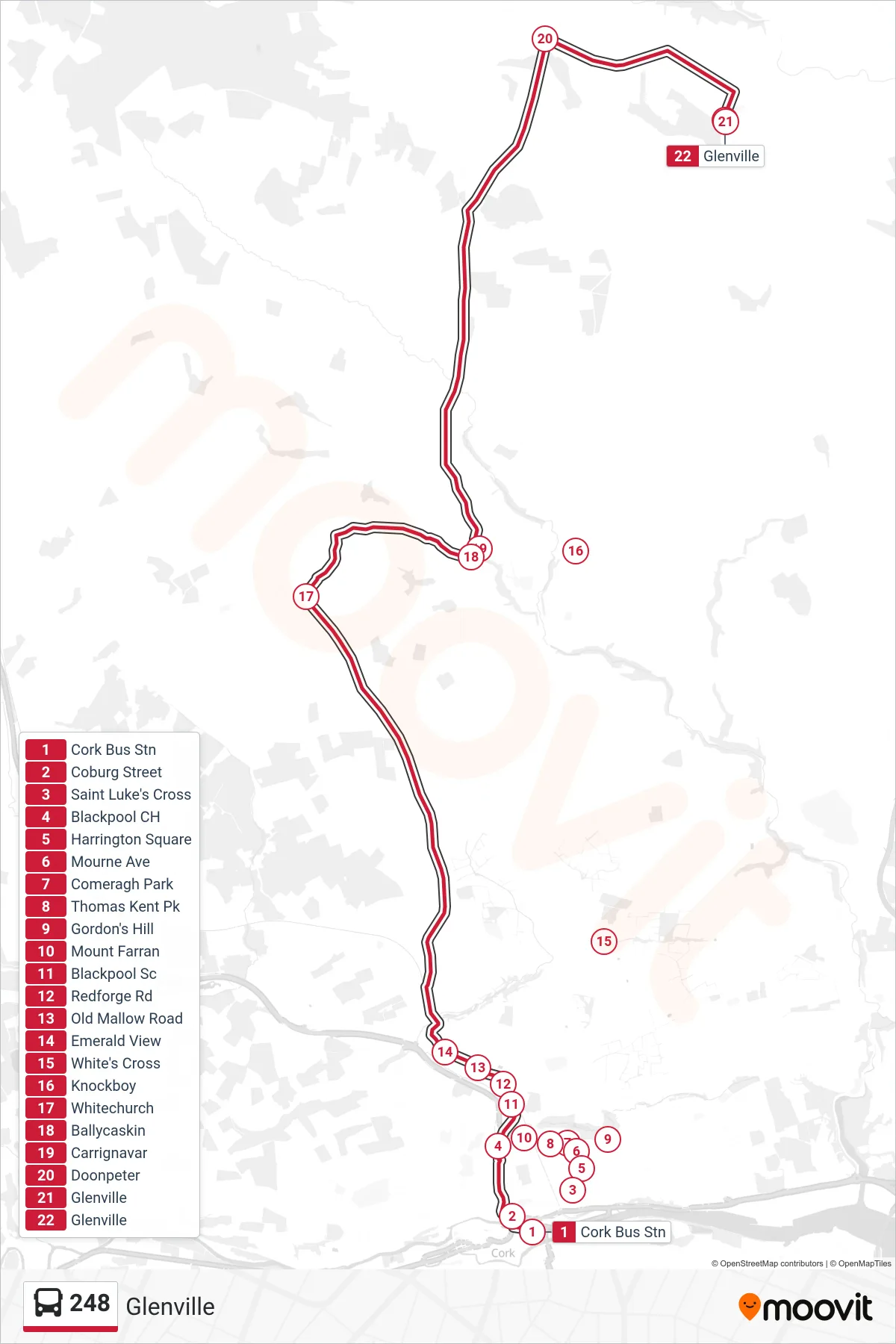 248 bus Line (Glenville) route and stops on a map