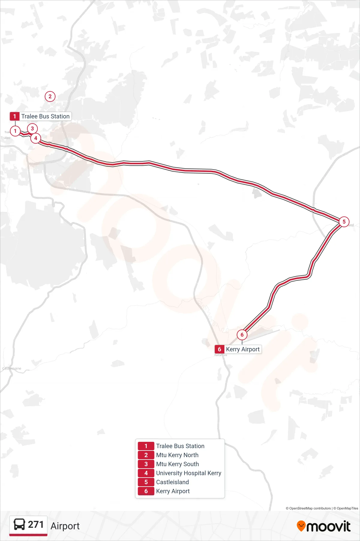 271 bus Line (Airport) route and stops on a map