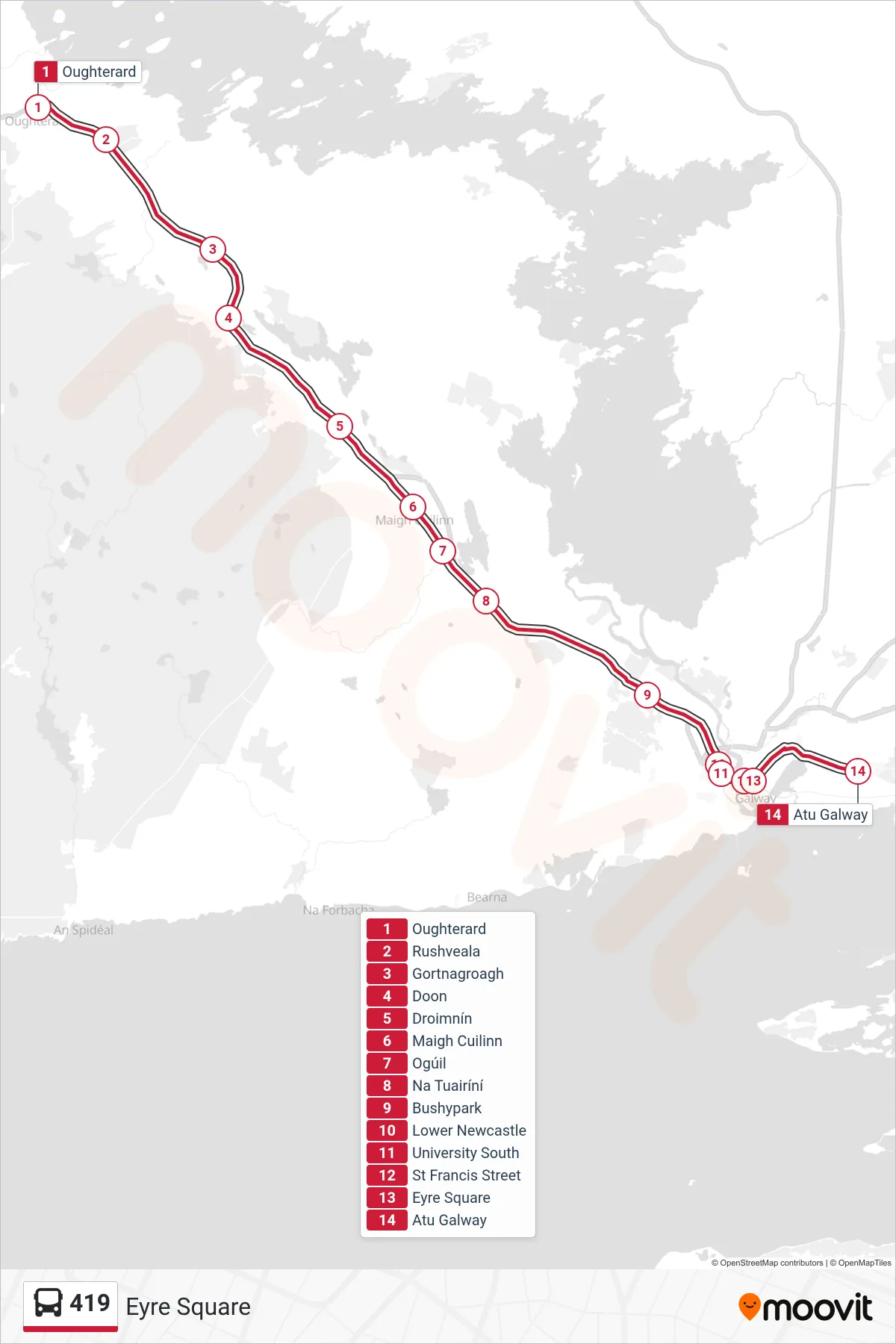 419 bus Line (Eyre Square) route and stops on a map