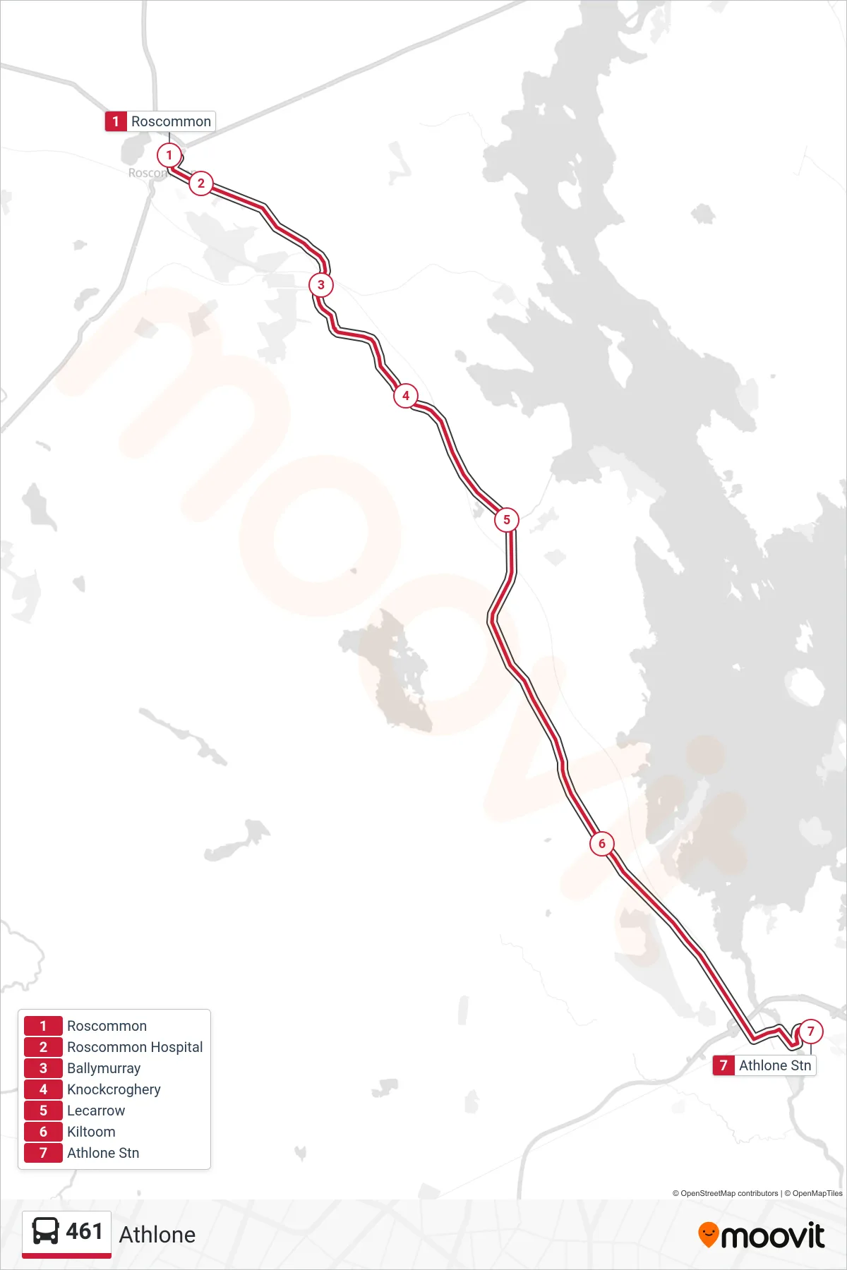 461 bus Line (Athlone) route and stops on a map
