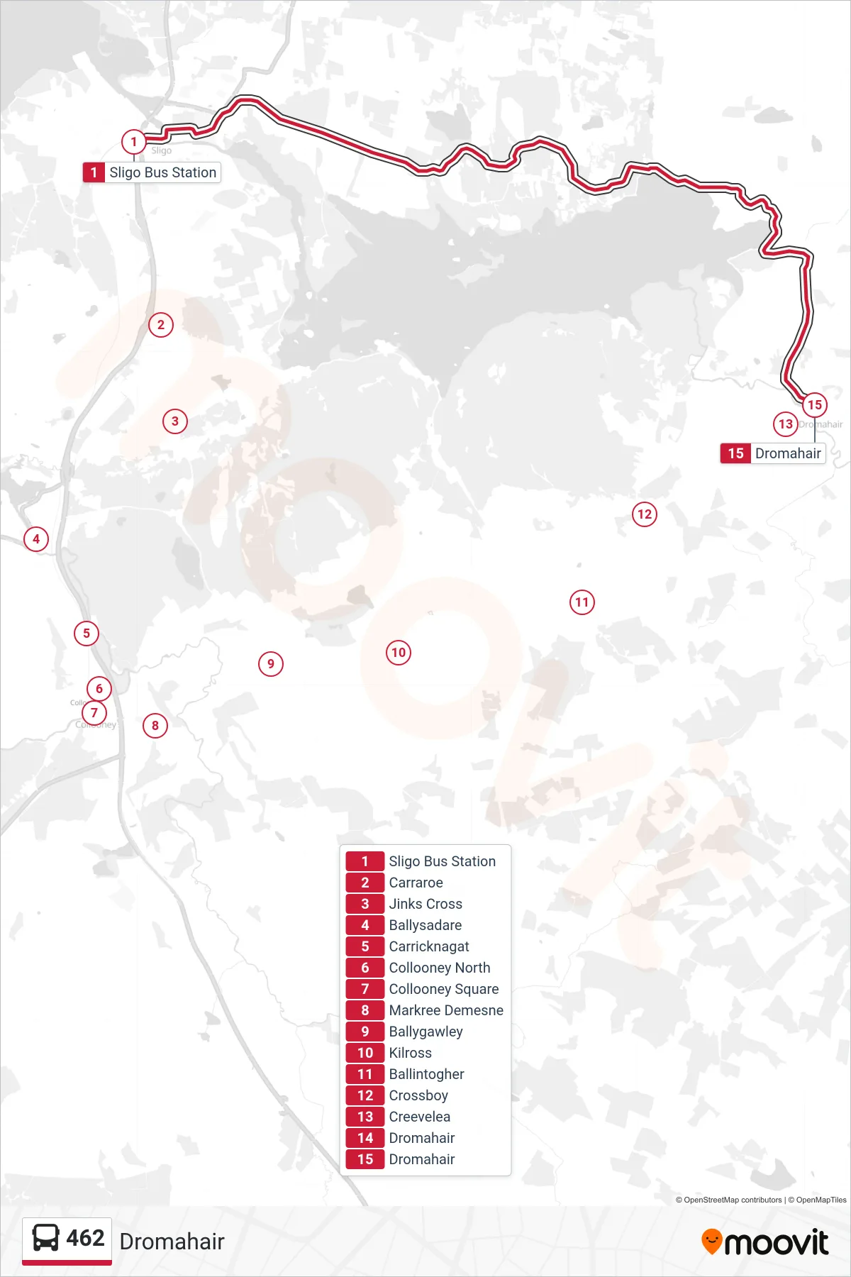 462 bus Line (Dromahair) route and stops on a map