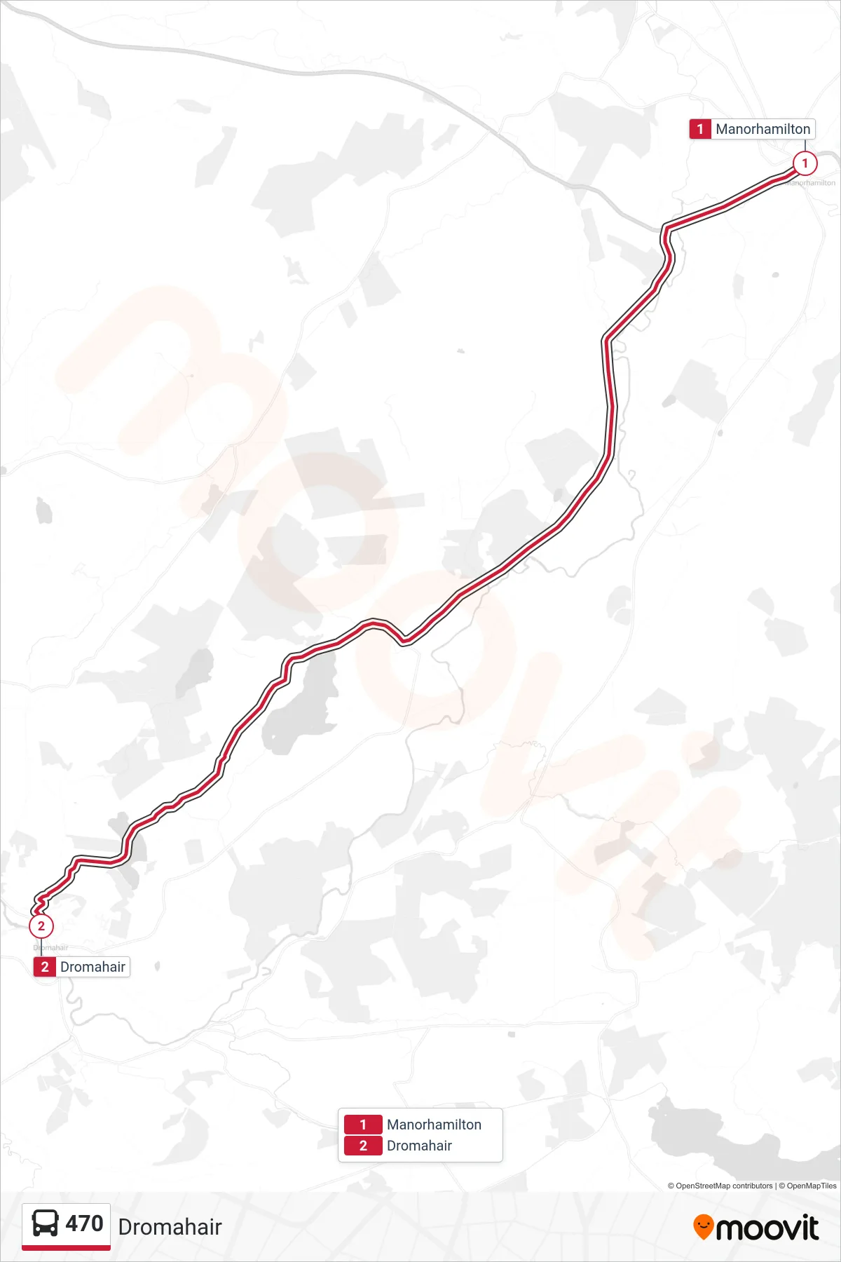 470 bus Line (Dromahair) route and stops on a map