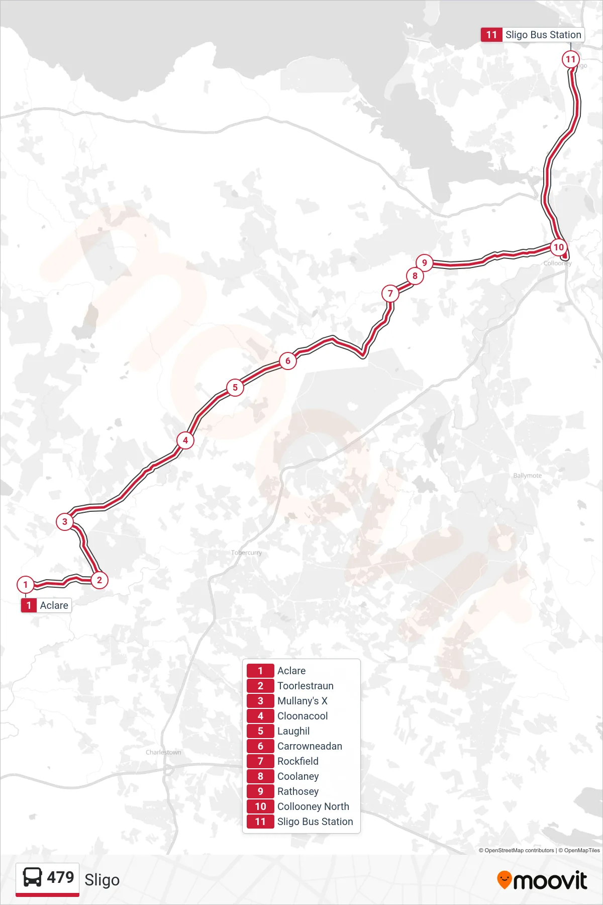 479 bus Line (Sligo) route and stops on a map