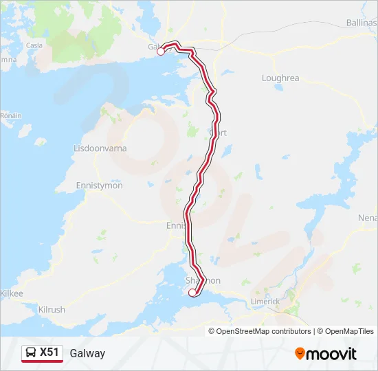 X51 Bus Line Map