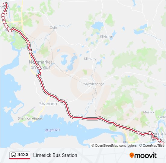 343X bus Line Map