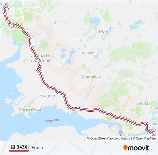 Plan de la ligne 343X de bus