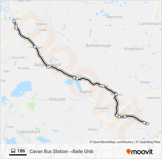 186 Itinéraire: Horaires, Arrêts & Plan - Cavan Bus Station‎→Baile Ghib ...