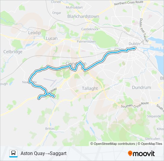 DUBLIN CITY SOUTH, WESTMORELAND STREET - SAGGART, CITYWEST GOLF CLUB bus Line Map