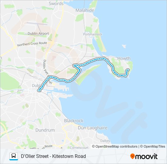 DUBLIN CITY SOUTH, D'OLIER STREET - HOWTH, OUTSIDE TRAIN STATION bus Line Map