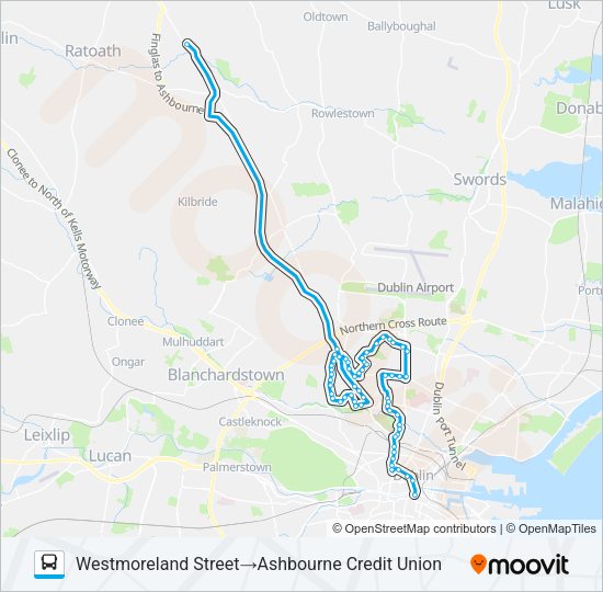 DUBLIN CITY SOUTH, WESTMORELAND STREET - ASHBOURNE, ASHBOURNE KELLY'S Bus Line Map