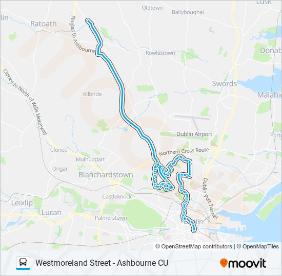 Plan de la ligne DUBLIN CITY SOUTH, WESTMORELAND STREET - ASHBOURNE, ASHBOURNE KELLY'S de bus
