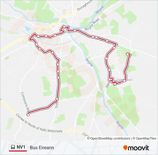 Plan de la ligne NV1 de bus