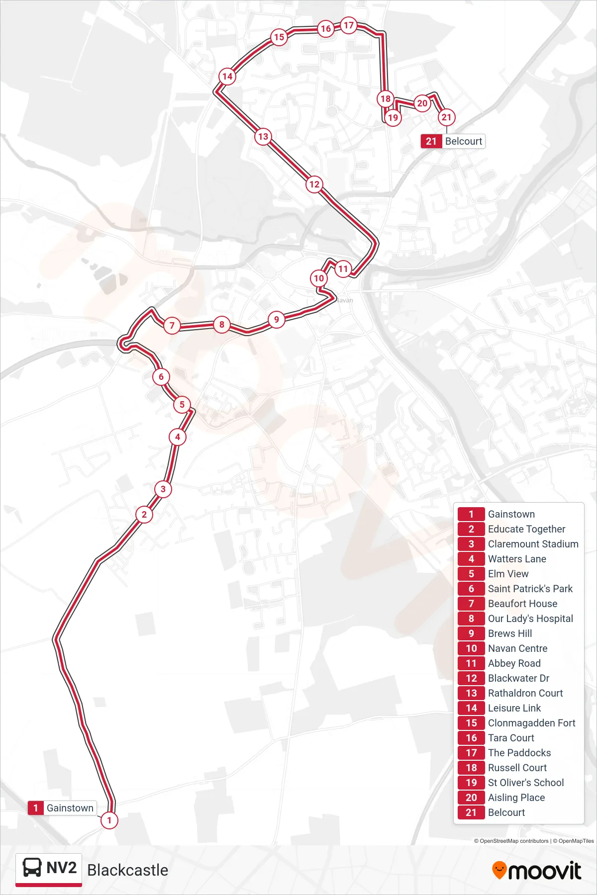 NV2 bus Line (Blackcastle) route and stops on a map