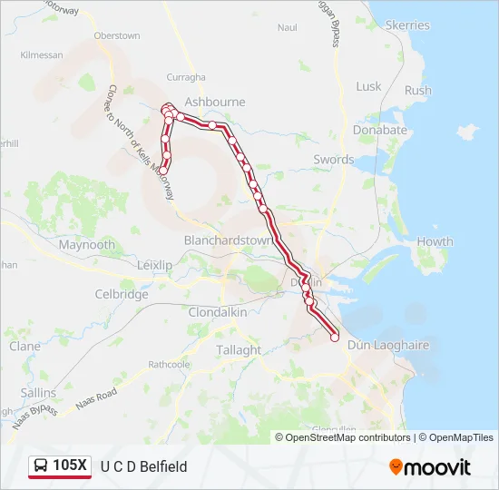 105X Bus Line Map
