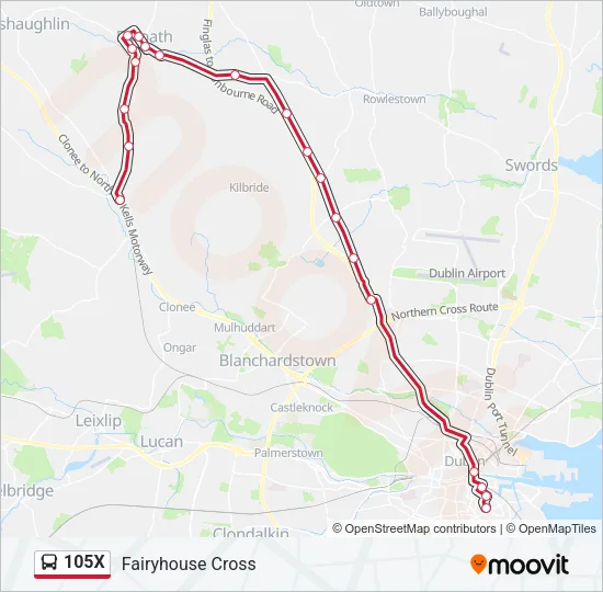 105X Bus Line Map