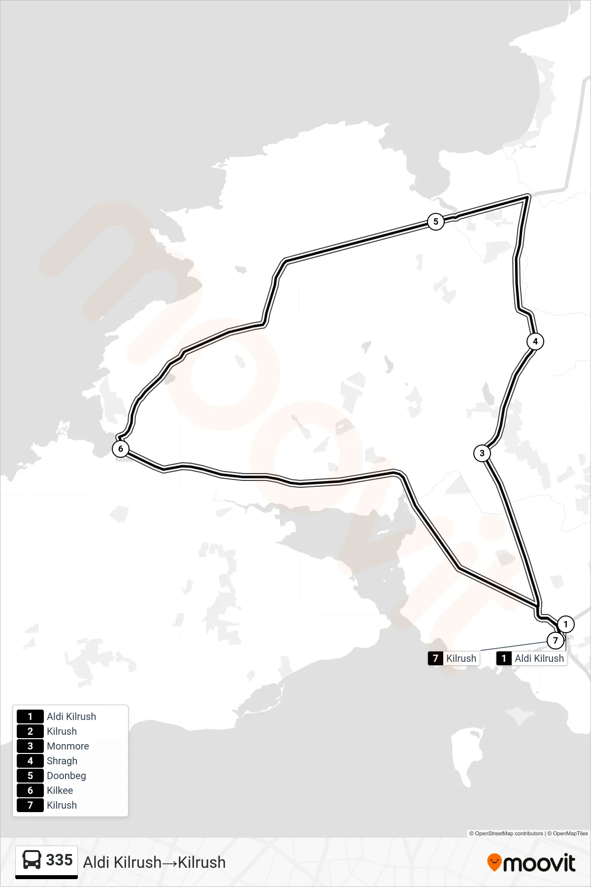 335 bus Line (Aldi Kilrush→Kilrush) route and stops on a map