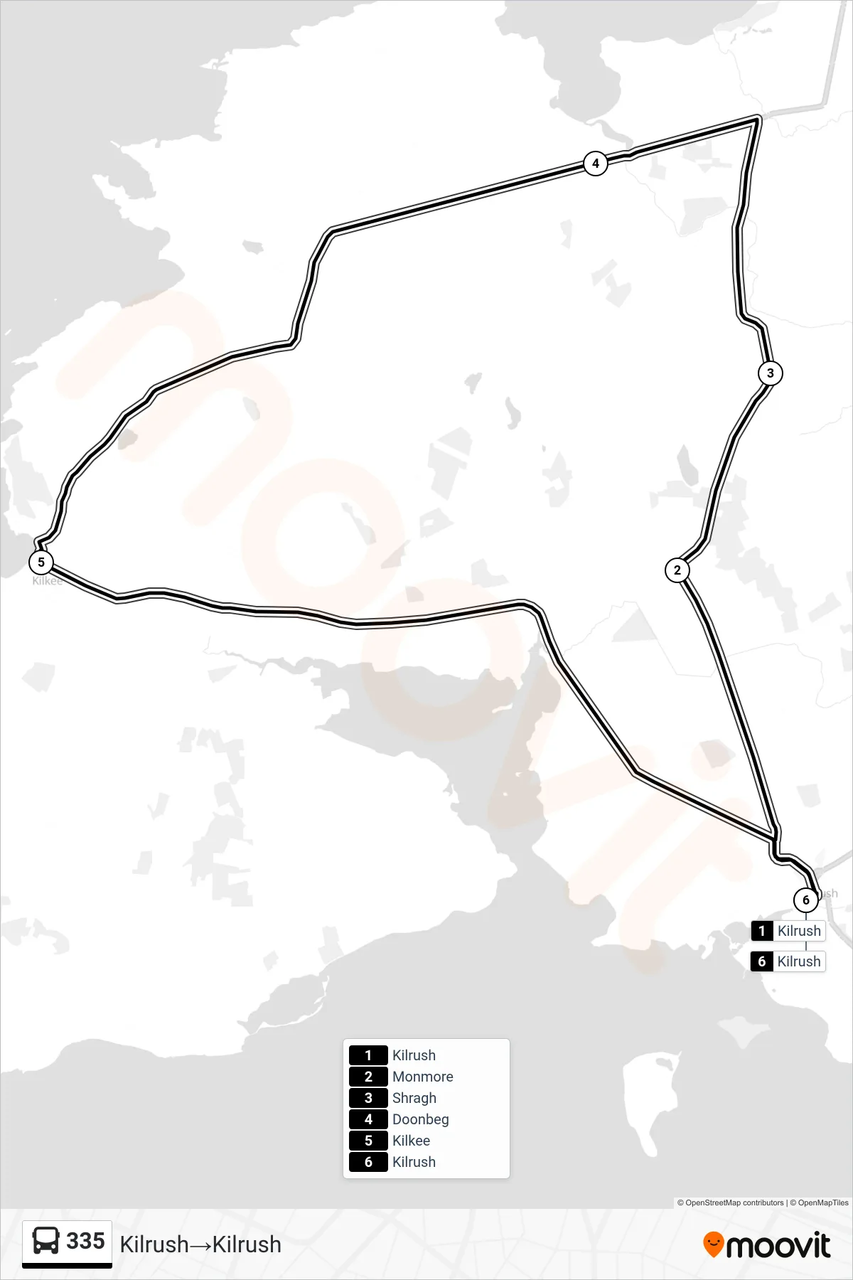 335 bus Line (Kilrush→Kilrush) route and stops on a map