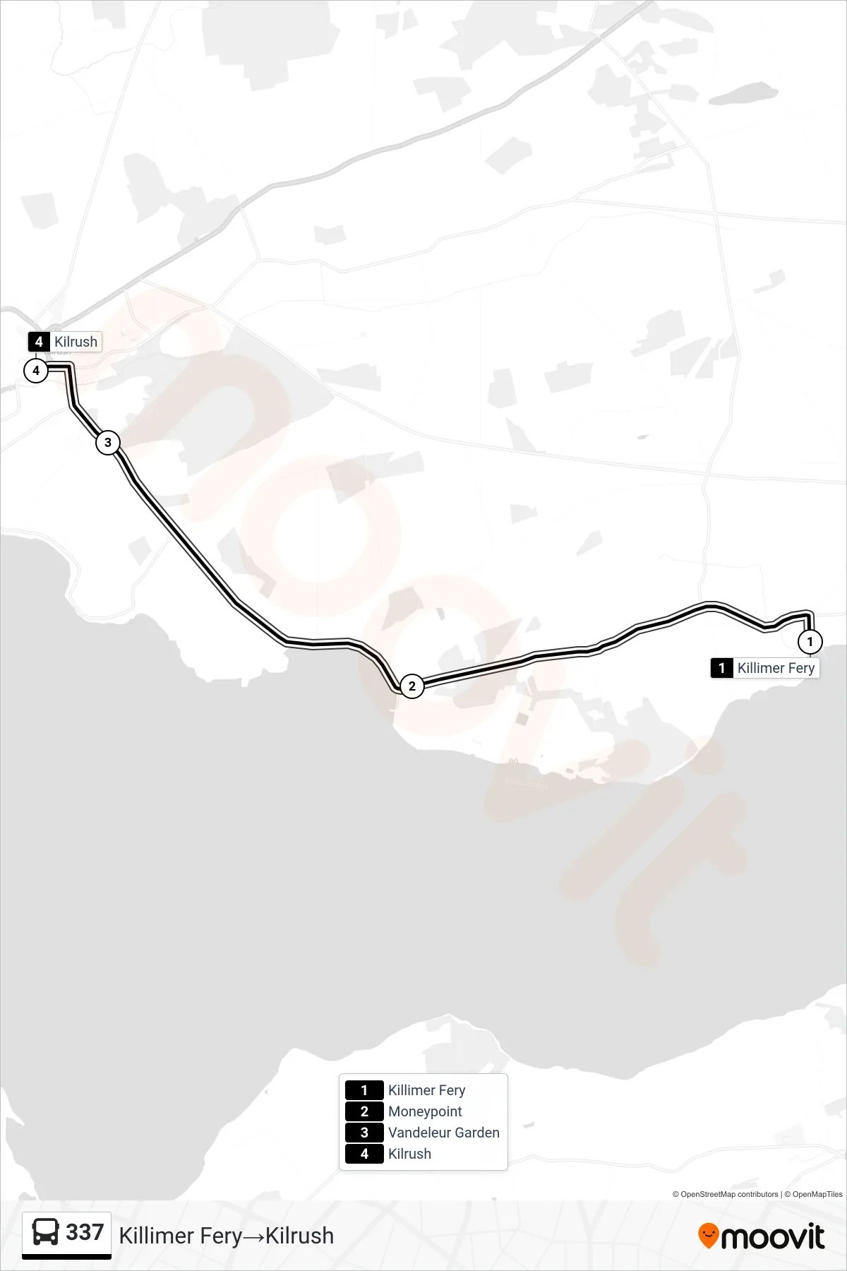 337 bus Line (Killimer Fery→Kilrush) route and stops on a map
