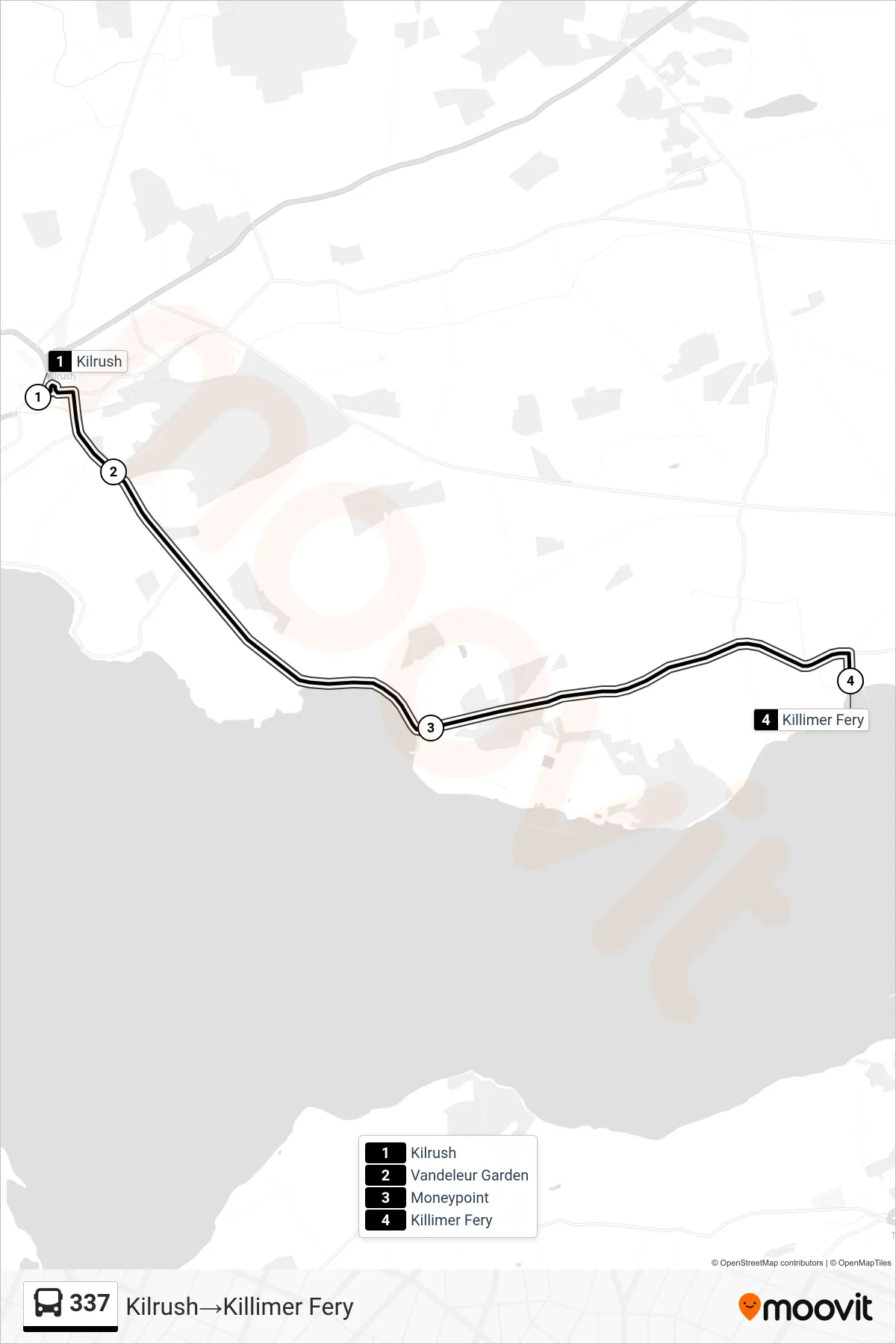 337 bus Line (Kilrush→Killimer Fery) route and stops on a map