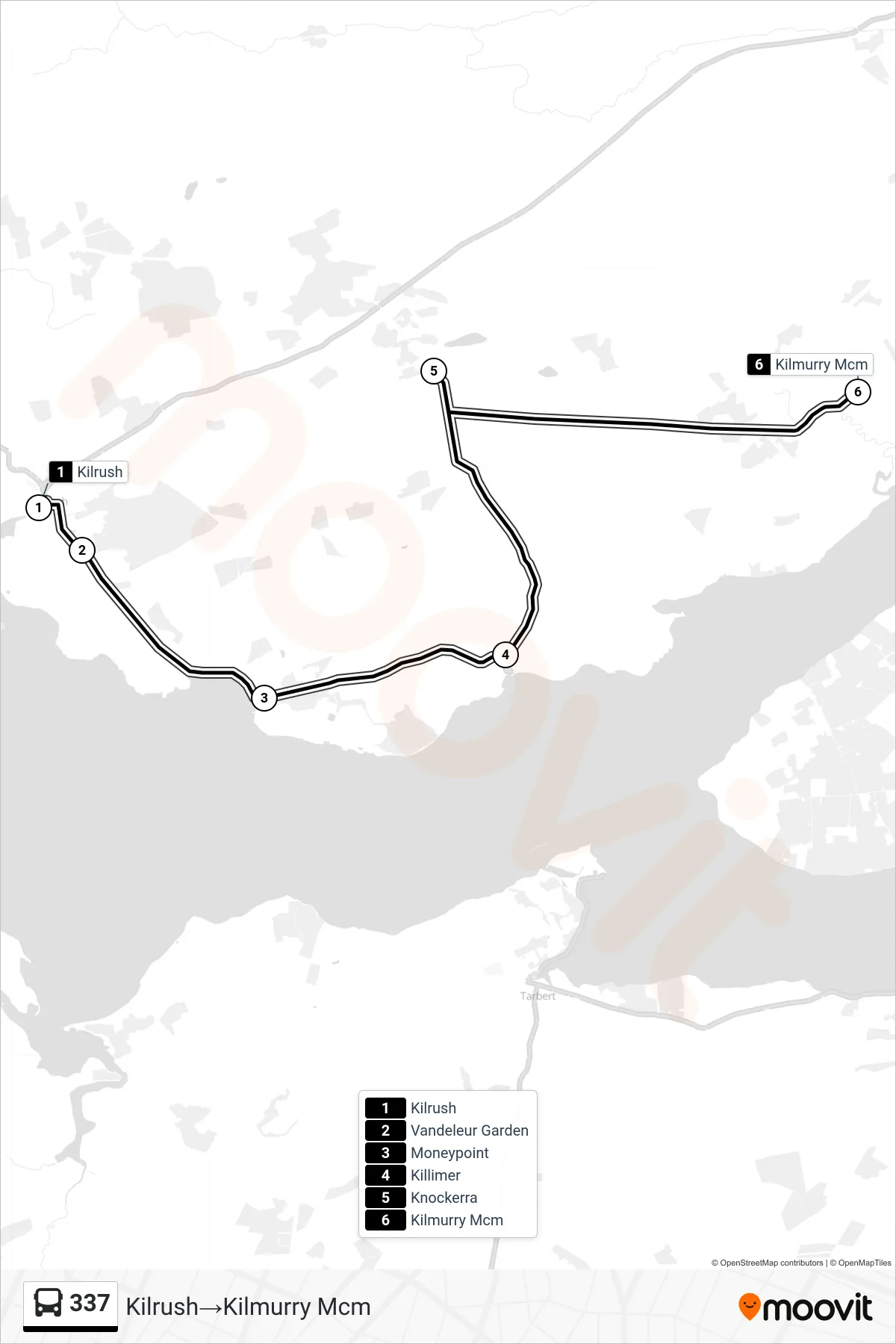337 bus Line (Kilrush→Kilmurry Mcm) route and stops on a map