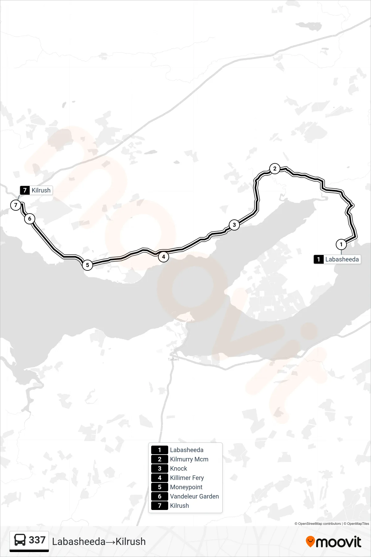337 bus Line (Labasheeda→Kilrush) route and stops on a map