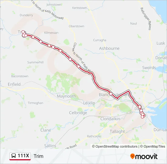 111X Bus Line Map