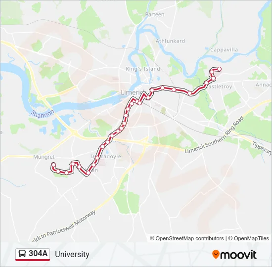 304A Bus Line Map