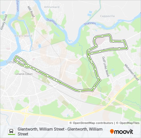 Limerick City East Map Glentworth William Street Glentworth William Street Route: Schedules, Stops  & Maps - Glentworth, William Street‎→Glentworth, William Street (Updated)