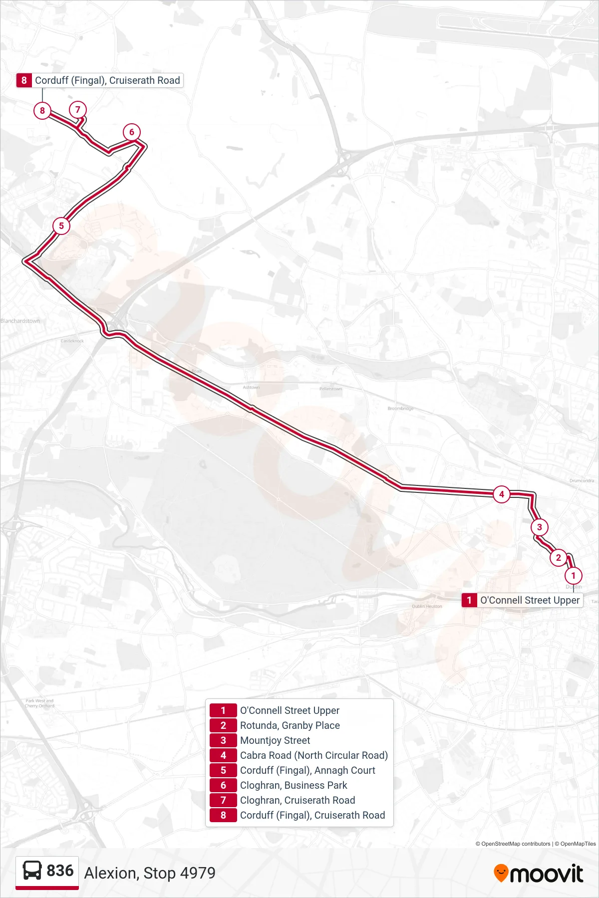 836 bus Line (Alexion, Stop 4979) route and stops on a map