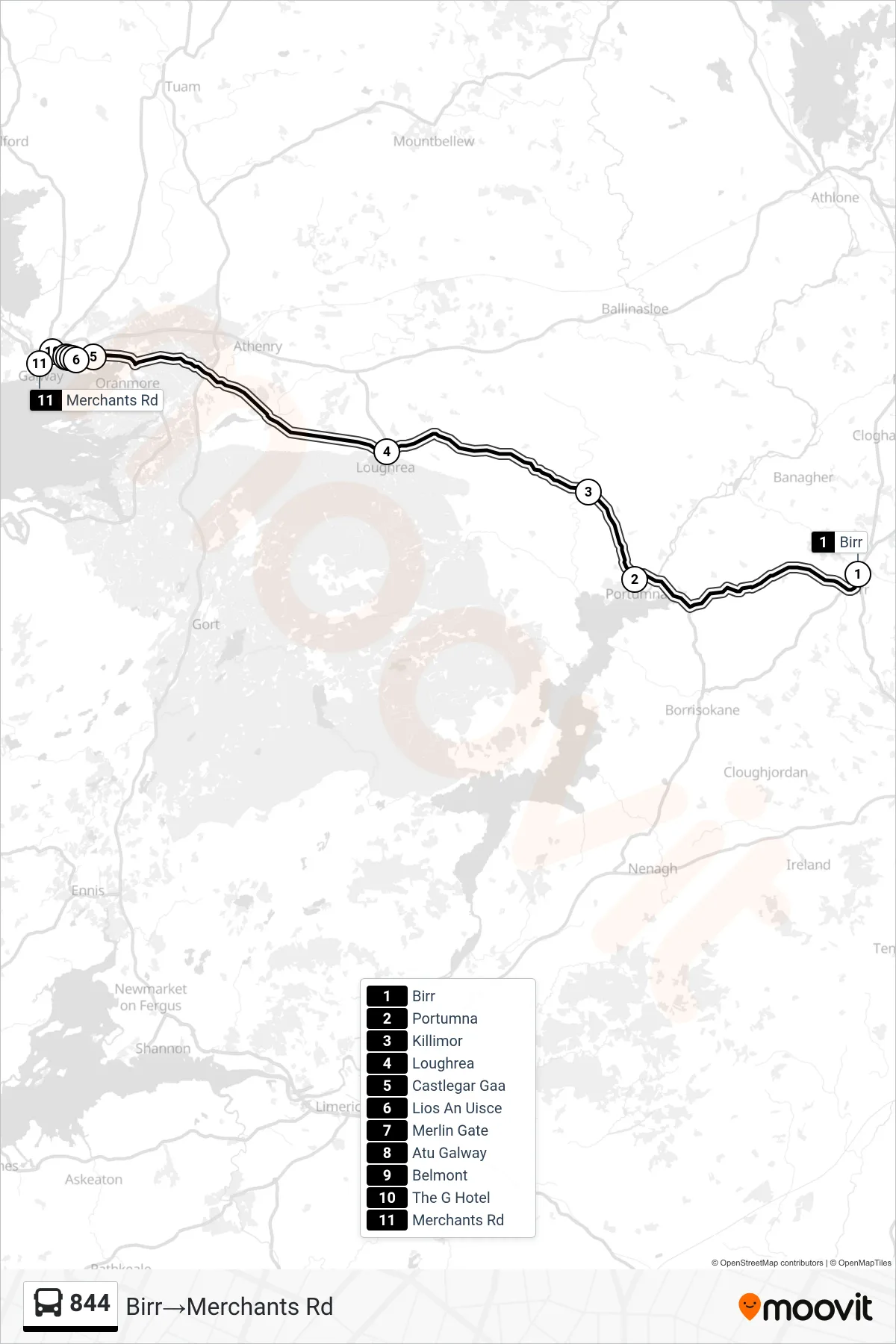 844 bus Line (Birr‎→Merchants Rd) route and stops on a map