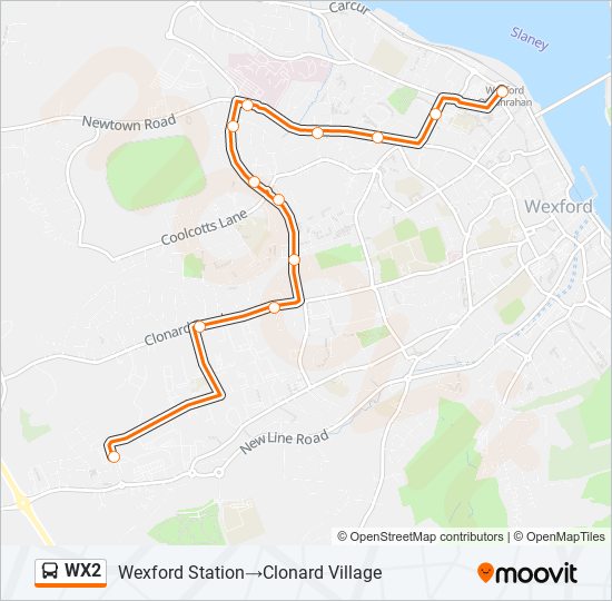 Plan de la ligne WX2 de bus