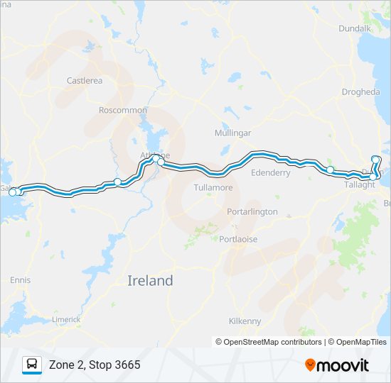DUBLIN AIRPORT - GALWAY COACH STATION Bus Line Map